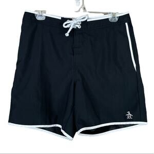 Original Penguin Black Swim Trunks Board Shorts Mesh Lined Size 29